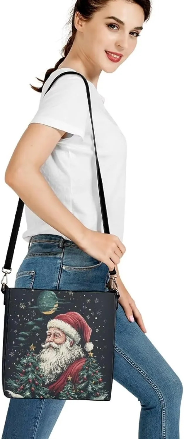 Womens Purse Tote Bags with Detachable Strap and Magnetic Snap for Ladies Christmas Pattern Shoulder Satchel