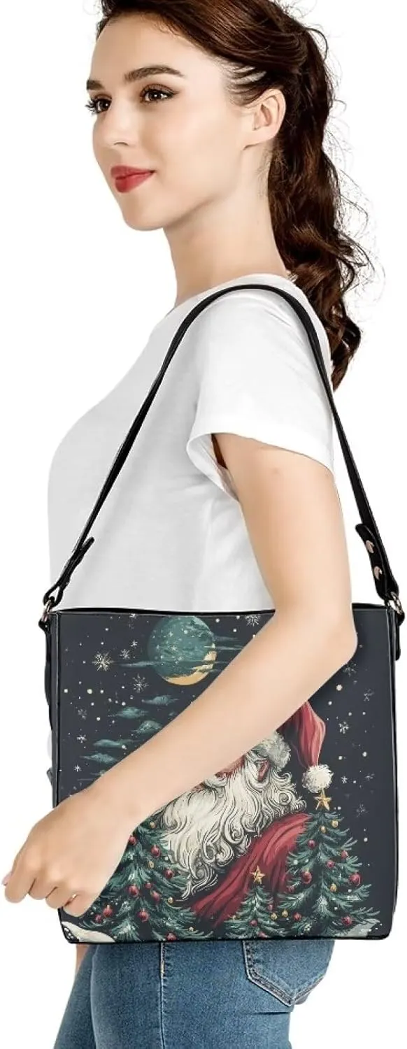 Womens Purse Tote Bags with Detachable Strap and Magnetic Snap for Ladies Christmas Pattern Shoulder Satchel