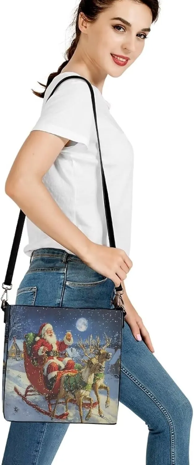 Womens Purse Tote Bags with Detachable Strap and Magnetic Snap for Ladies Christmas Pattern Shoulder Satchel