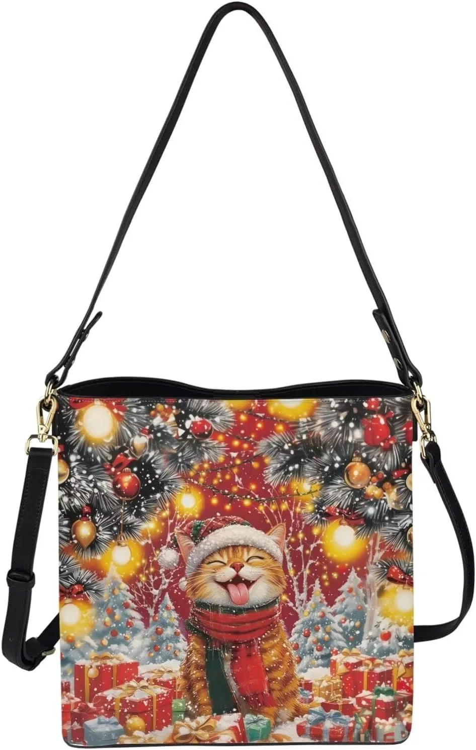Womens Purse Tote Bags with Detachable Strap and Magnetic Snap for Ladies Christmas Pattern Shoulder Satchel