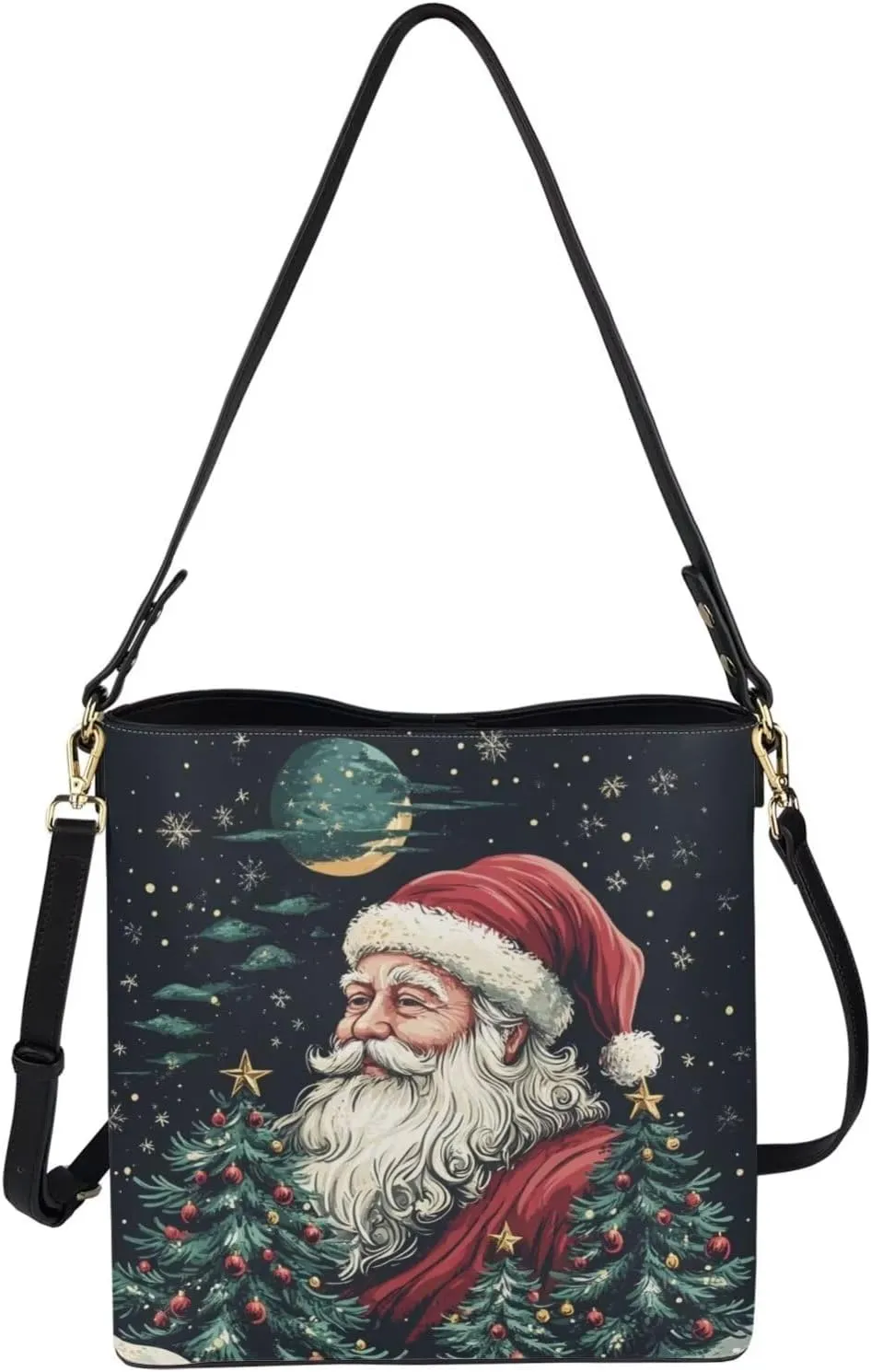 Womens Purse Tote Bags with Detachable Strap and Magnetic Snap for Ladies Christmas Pattern Shoulder Satchel