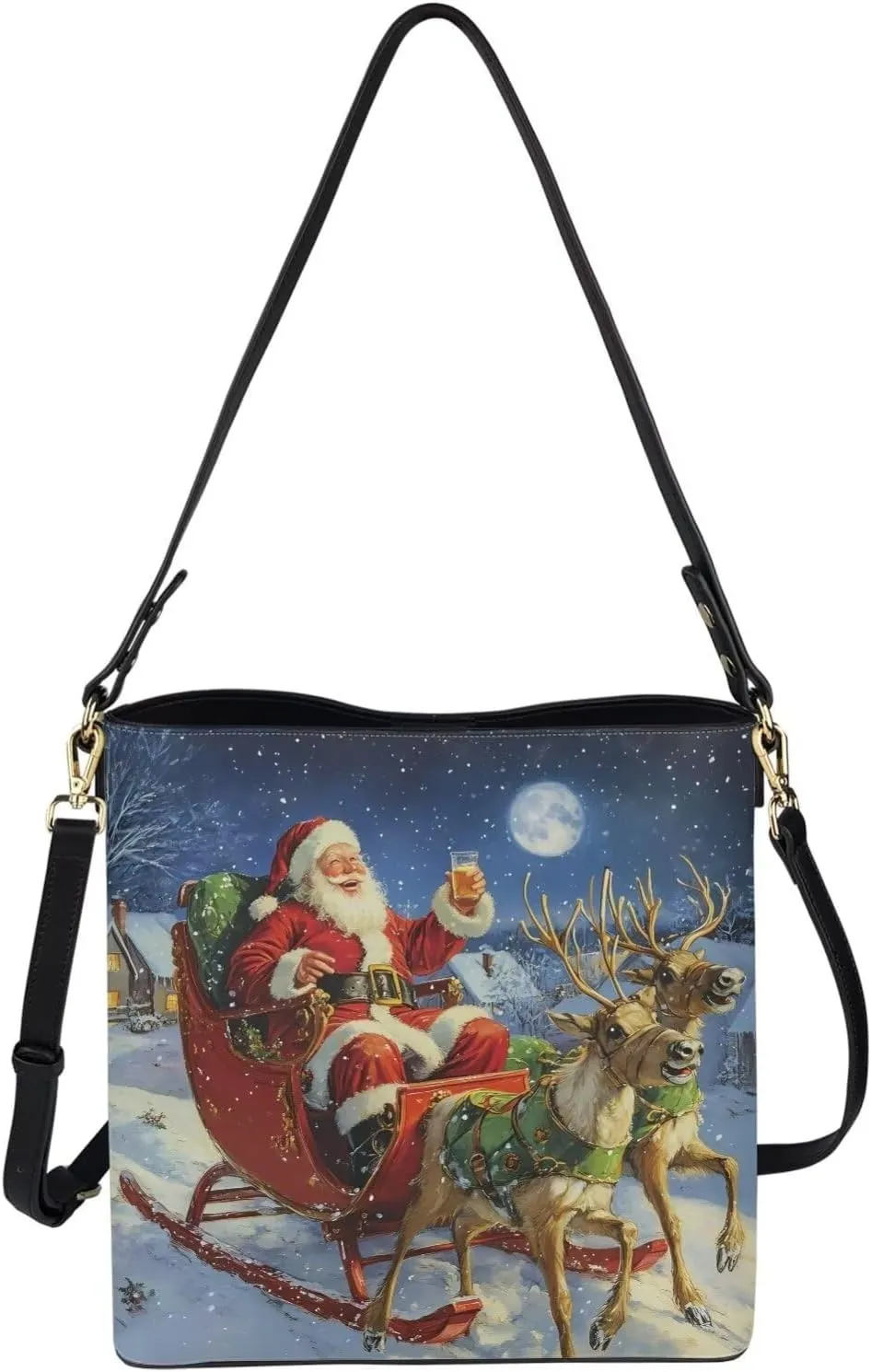 Womens Purse Tote Bags with Detachable Strap and Magnetic Snap for Ladies Christmas Pattern Shoulder Satchel