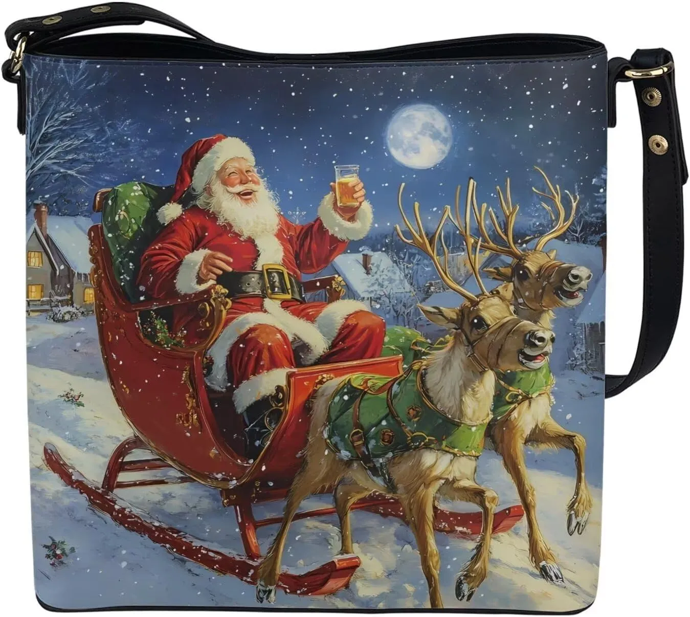 Womens Purse Tote Bags with Detachable Strap and Magnetic Snap for Ladies Christmas Pattern Shoulder Satchel