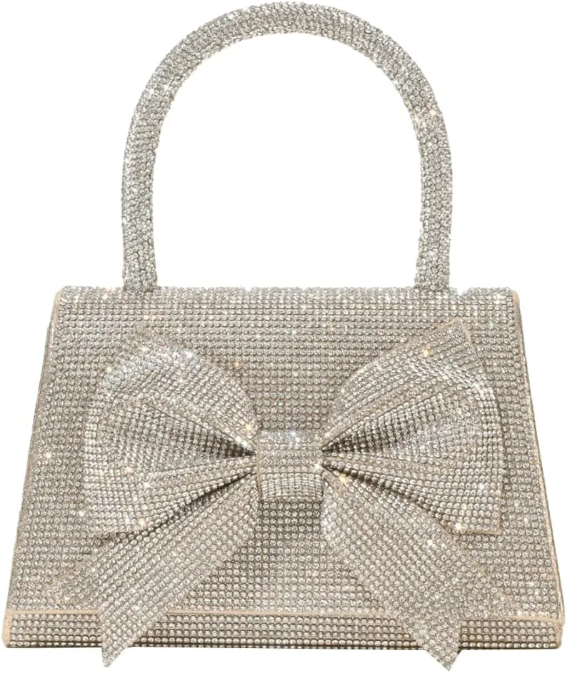 Womens Rhinestone Bow Clutch Purse Sparkling Evening Bag Crystal Clasp Tote Handbags for Formal Prom Party Wedding
