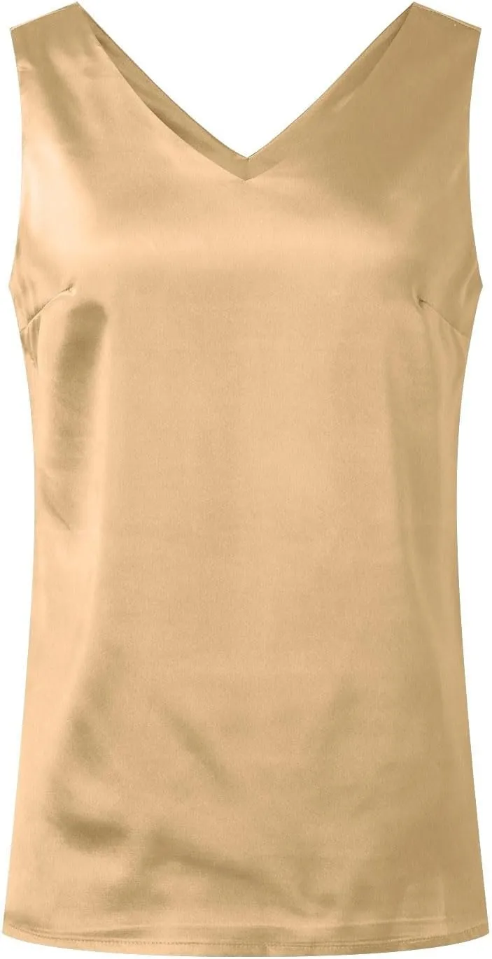 Womens Satin V Neck Lace Trim Buttoned Cami Spaghetti Strap Camisole Sleeveless Tank Tops Business Tops Summer Blouses Casual