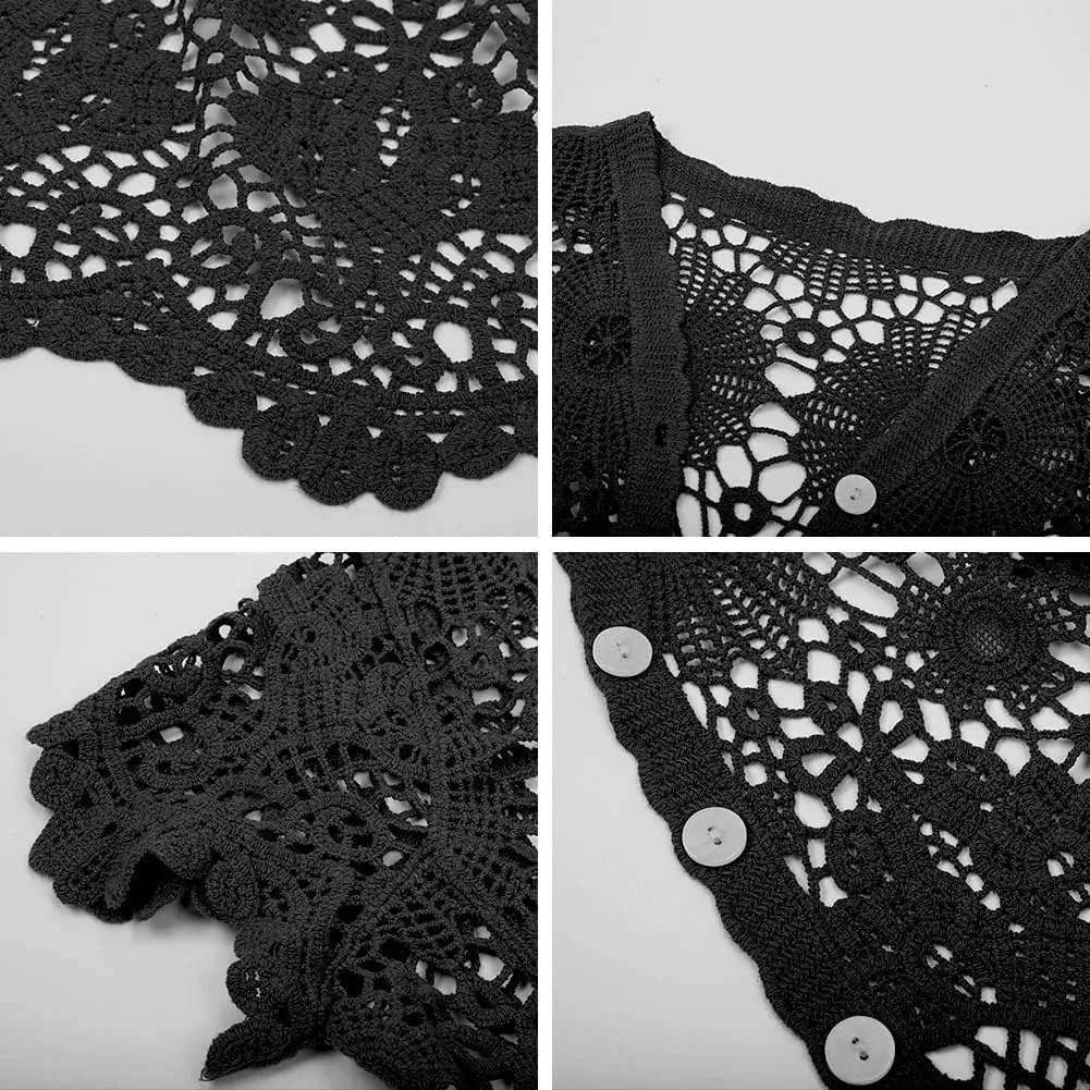 Women's Short Sleeve Bolero Shrugs Crochet Lace Open Cardigan