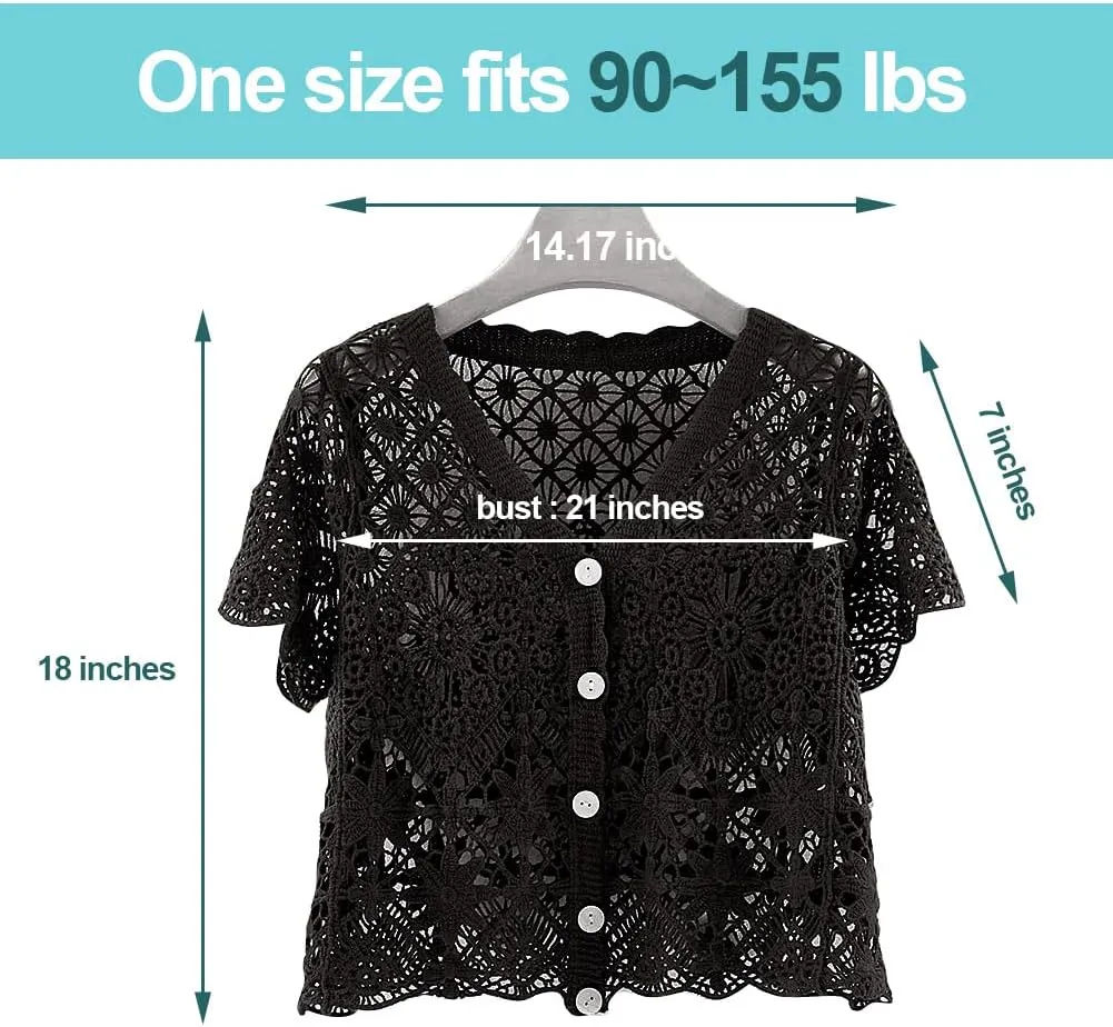 Women's Short Sleeve Bolero Shrugs Crochet Lace Open Cardigan
