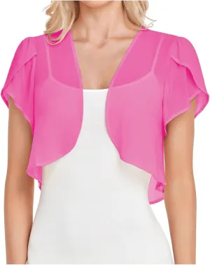 Womens Shrugs Chiffon Cardigans Open Front Sheer Mesh Petal Short Sleeve Bolero Shrug for Evening Dressy