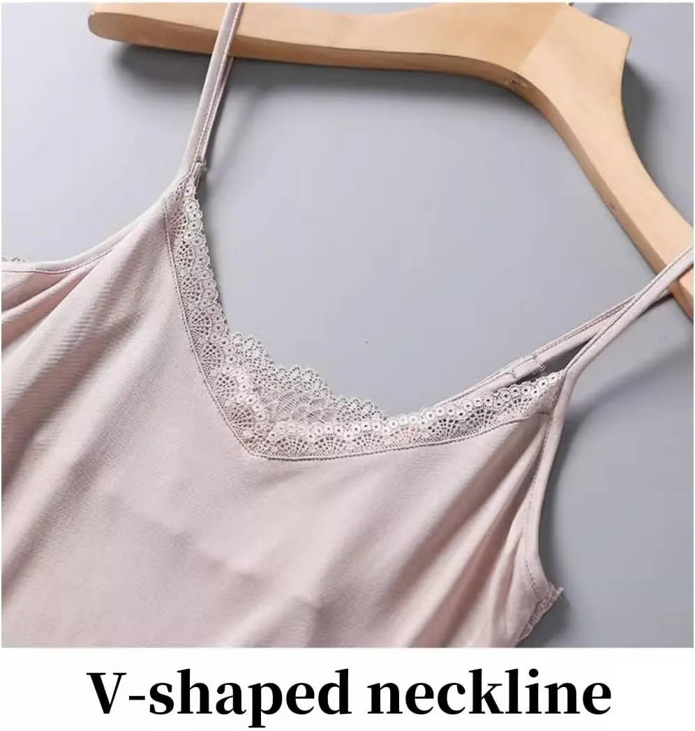 Womens Silk Camisole Tank Top - V-Neck Lace Trim Adjustable Straps,Loose Fit Beach Vacation Outfits Shirt