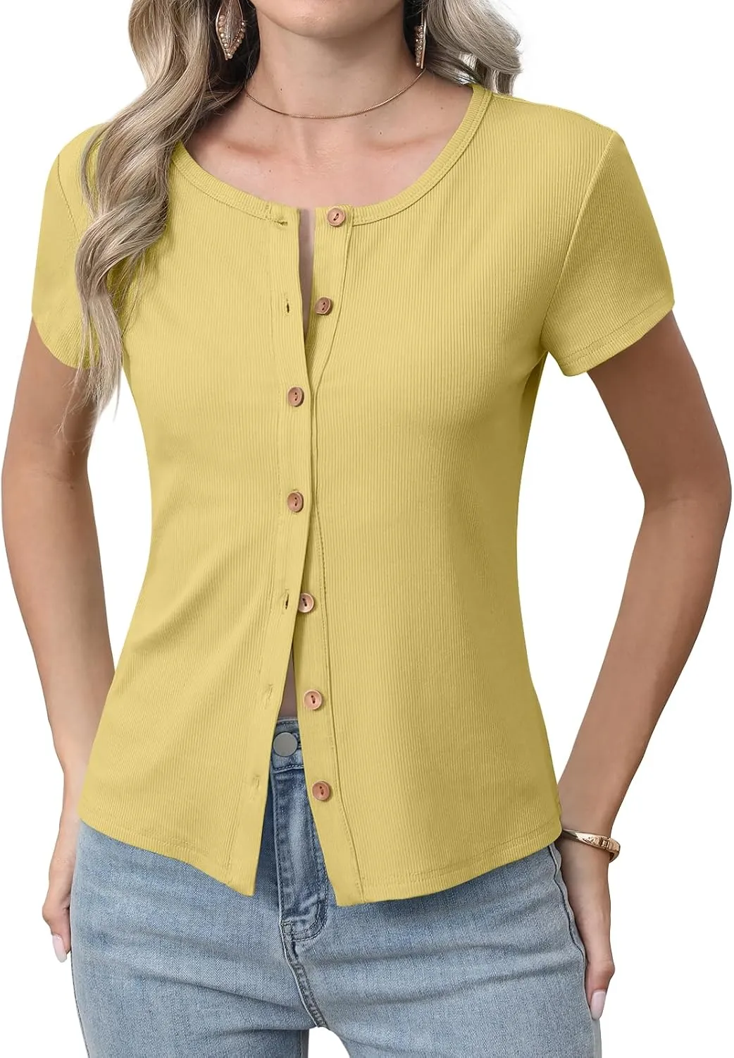 Womens Slim Fitted Cardigan Lightweight Summer Cardigans Short Sleeve Ribbed Tops Button Down Shirts