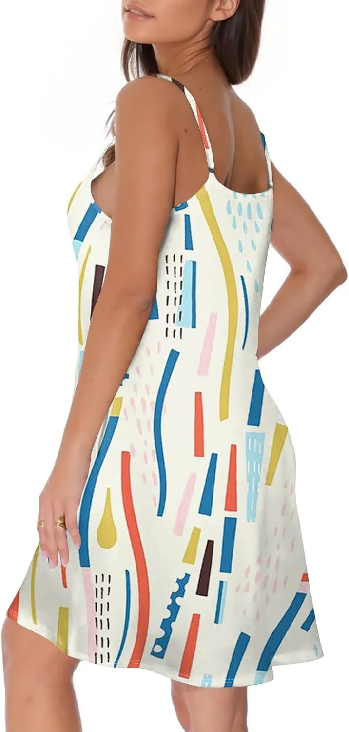 Womens Summer Dresses Flowy Beach Sundresses Button Floral Sleeveless Beach Cover Up Spaghetti Strap Casual Mini Dress
