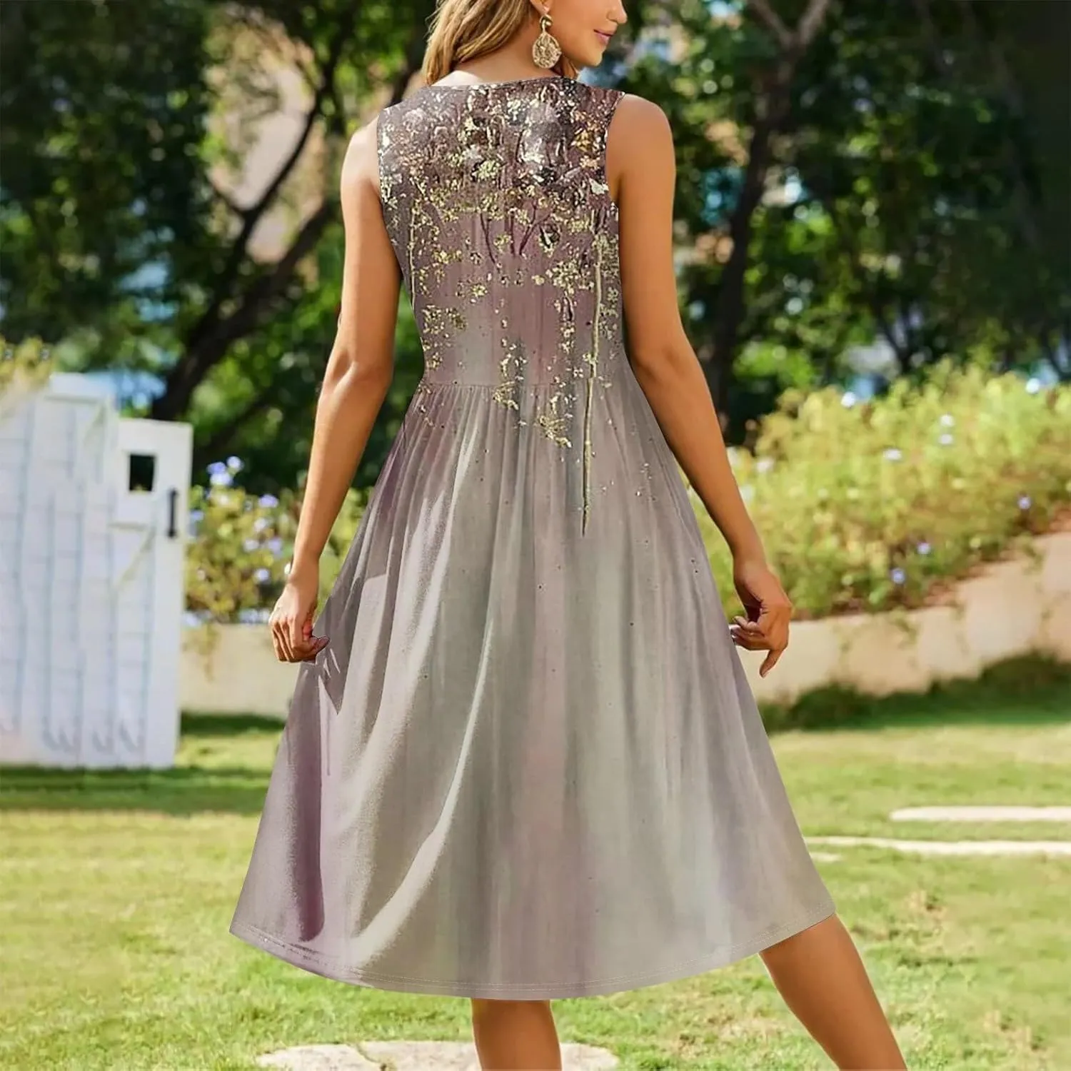 Womens Summer Dresses Loose A-Line Sundresses Flowy Beach Tshirt Tank Dresses Floral Sleeveless Mid Dress with Pockets