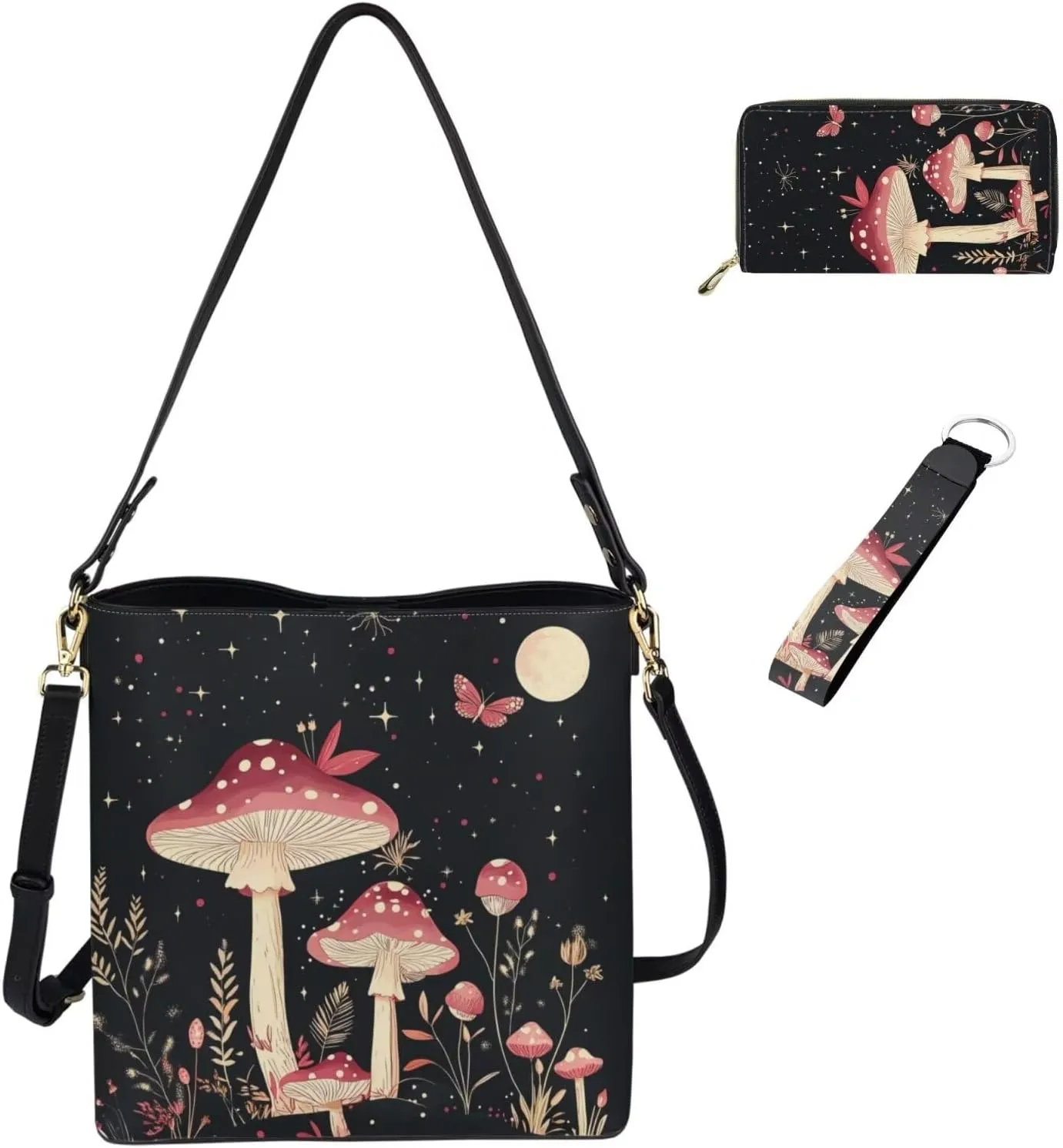 Women's Tote Handbag with Wallet and Keychain Set Teen Girls Large Waterproof Polyester Shoulder Bags