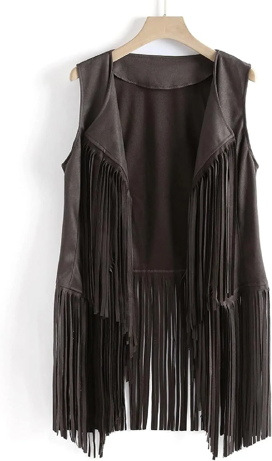 Womens Vintage Western Fringe Vest Tops Suede Leather 70s Cowboy Shirts Sleeveless Tassel Cardigan Waistcoats
