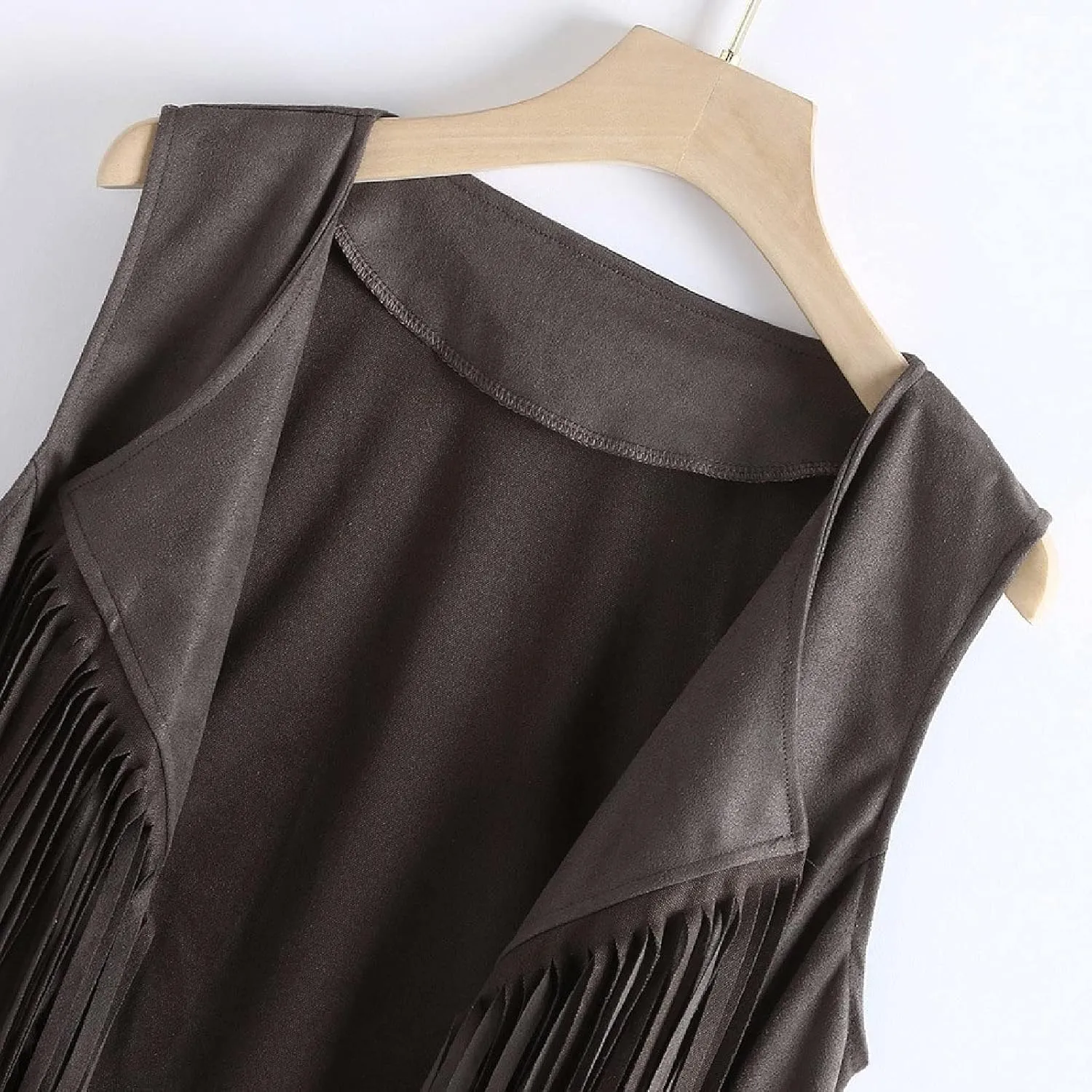 Womens Vintage Western Fringe Vest Tops Suede Leather 70s Cowboy Shirts Sleeveless Tassel Cardigan Waistcoats