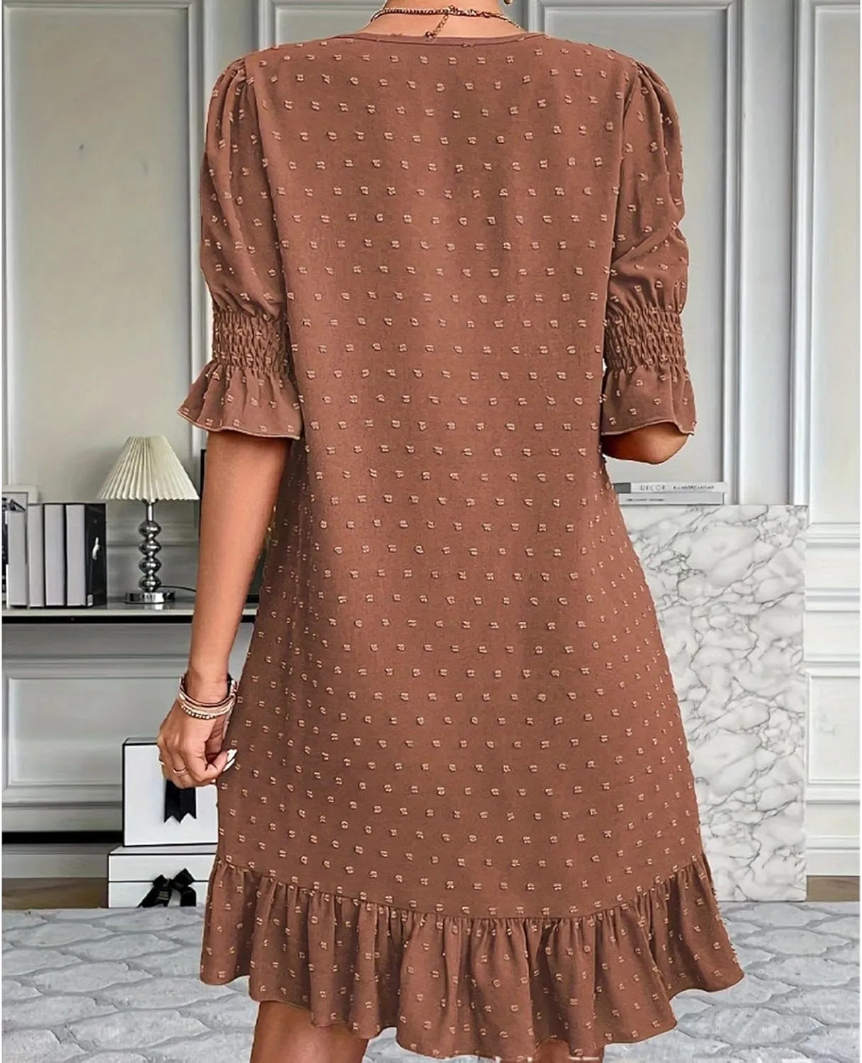 Womens White Dresses Short Sleeve V Neck Ruffle Dresses Cute Sun Dress Chiffon Flowy Mini Dress Summer Casual Dress