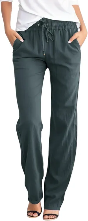 Womens Wide Leg Sweatpants Winter Silk Beach Leggings with Pockets Solid Color Elastic Waist