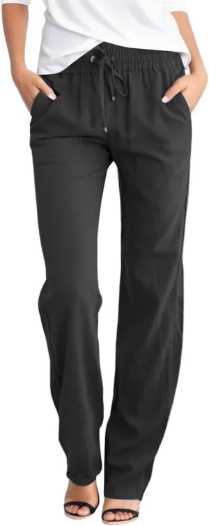 Womens Wide Leg Sweatpants Winter Silk Beach Leggings with Pockets Solid Color Elastic Waist