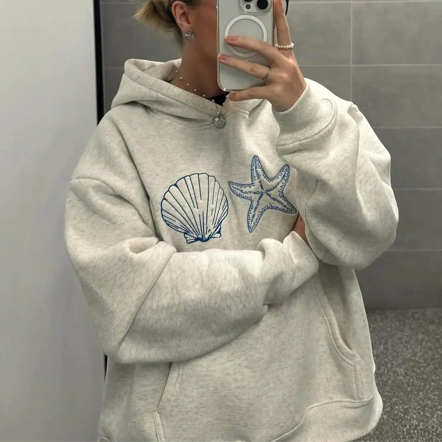 Y2K Hoodie Women Teens Star Graphic Pullover Hoodies Vintage Oversized Sweatshirt Preppy Jacket Streetwear