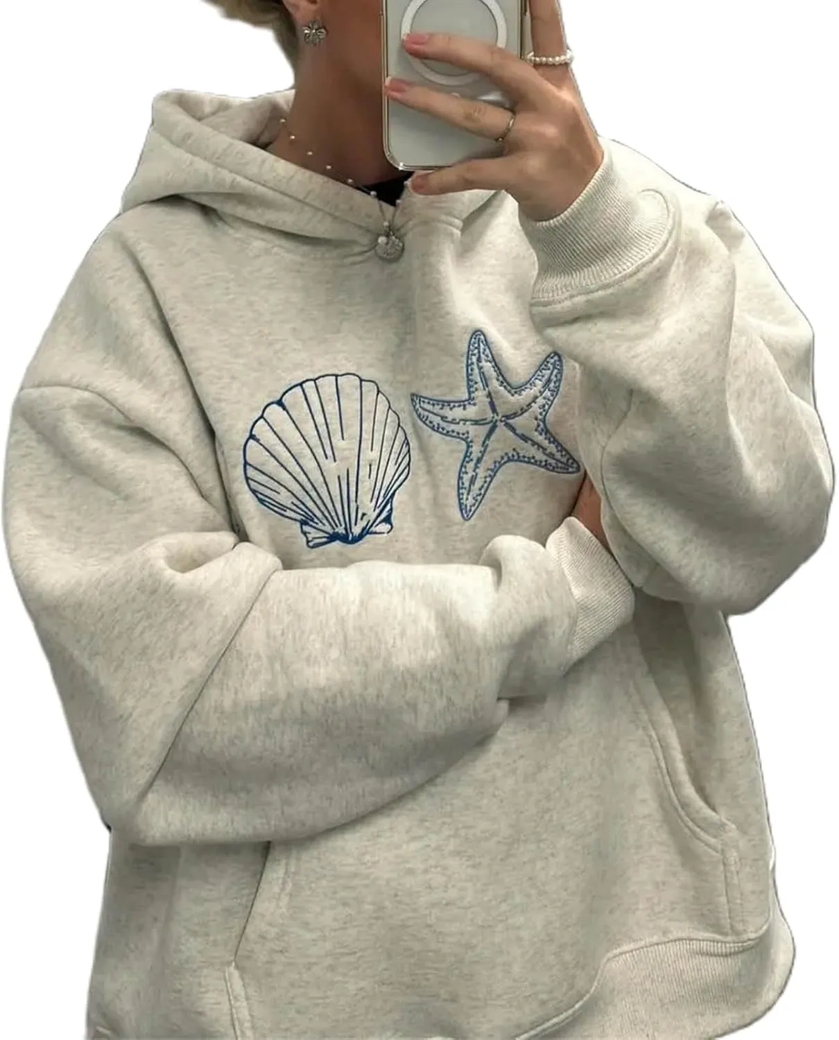Y2K Hoodie Women Teens Star Graphic Pullover Hoodies Vintage Oversized Sweatshirt Preppy Jacket Streetwear