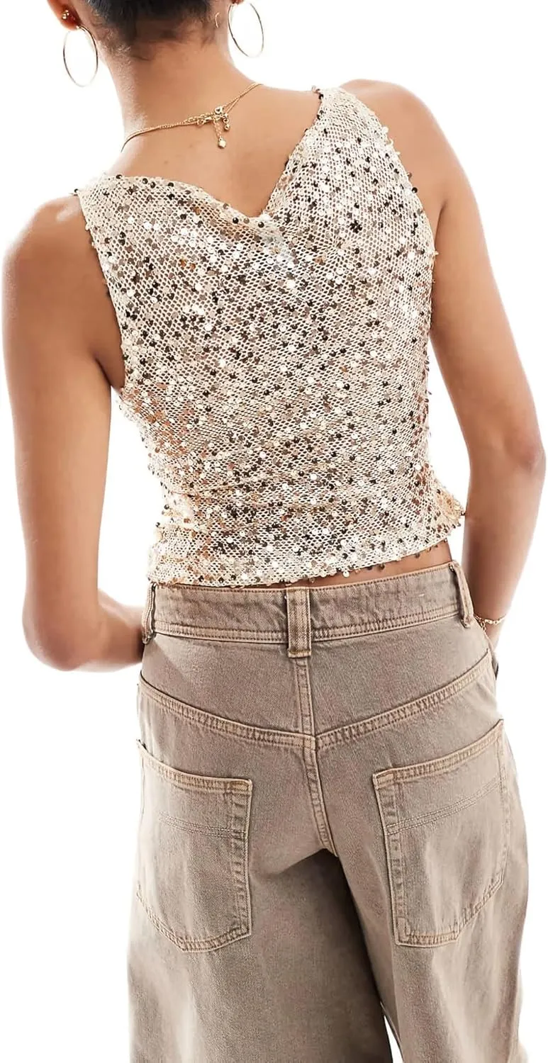 Y2k Sequin Tank Tops Women Sexy Sleeveless Bling Glitter Camisole Sparkly Slim Crop Cami Going Out Party Vest