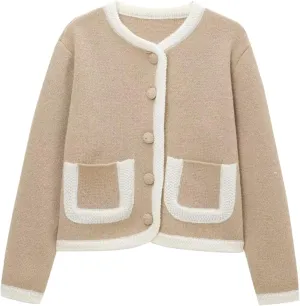 Yimoon Womens Casual Cropped Cardigan Sweater Button Down Long Sleeve Chunky Knitted Cardigan Outwear