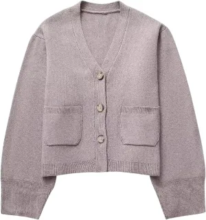 Yimoon Womens Casual Cropped Cardigan Sweater Button Down Long Sleeve Chunky Knitted Cardigan Outwear