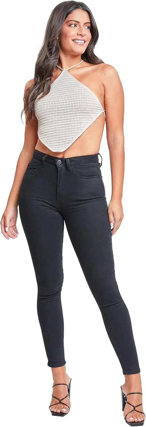 YMI Womens Curvy Fit 1-Button Tailored Wannabettabutt High Rise Skinny Jean Made with Recycled Fibers
