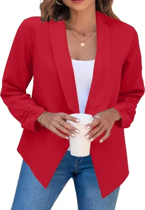 YMING Womens Open Front Work Blazer Business Long Sleeve Jackets Solid Color Office Short Cardigans