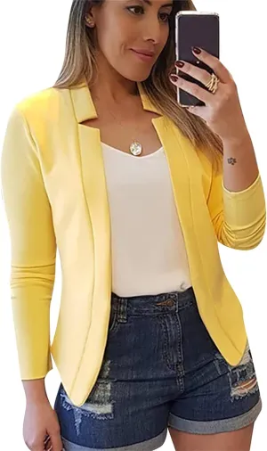 YMING Womens Open Front Work Blazer Business Long Sleeve Jackets Solid Color Office Short Cardigans