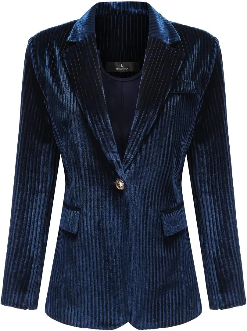 YUNCLOS Womens Velvet Blazer Jacket Slim Fit 1 Button Casual Lapel Office Dress Coat