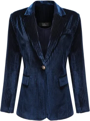 YUNCLOS Womens Velvet Blazer Jacket Slim Fit 1 Button Casual Lapel Office Dress Coat